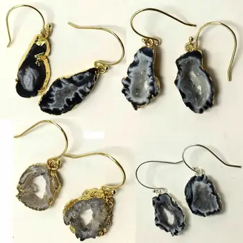

Natural Onyx Irregular quartz earrings Multi Colorful Slice Agat Crystal Stone DIY Fit charm jewelrys wholesale