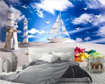 

Beibehang Custom wallpaper lighthouse Mediterranean style mural TV background wall home decoration background mural 3d wallpaper