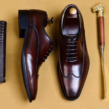 

Italian Style Man Formal Dress Quarter Brogue Shoes Brand Genuine Leather Wedding Party Oxfords Pointed Toe Men's Footwear SS337