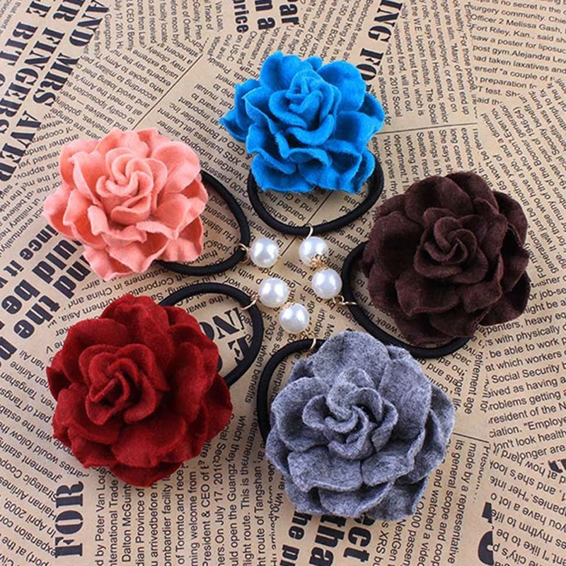 

10PCS/PACK Fashion Women Faux Wool Floral Hair Tie Handmade Personality Ponytail Hair Accessories Elegant Clothing Accessories