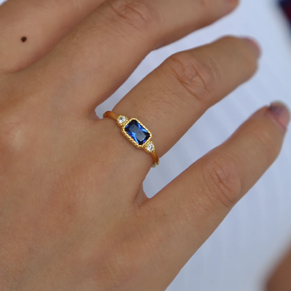 Классические кольца для помолвки прямоугольные Темно-Синие стразы ювелирные изделия на палец романтические 925 пробы серебряные кольца для женщин и девушек