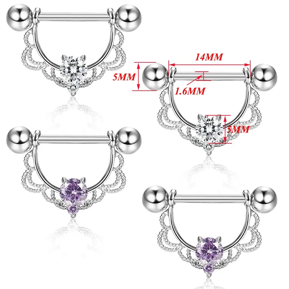 

2pair 316L Surgical Steel Zircon Sexy Nipple Ring Body Jewelry Nipple Barbell Mix 4 Colors Body Piercing Jewelry Bar Women