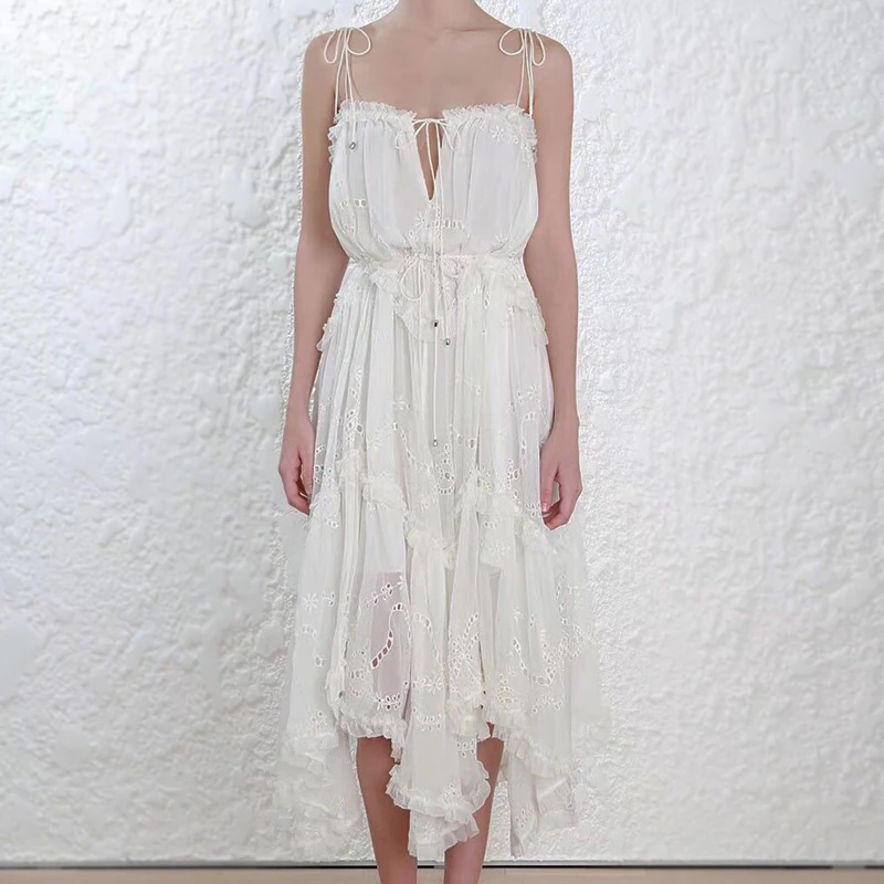 

unway Luxury Brand Dress Summer Party Beach Holiday Long Dress Femal Dress Hollow Long Dresses
