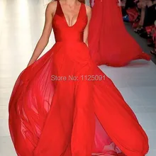 Быстрая, сексуальное длинное красное шифоновое платье знаменитостей с глубоким v-образным вырезом в пол, изготовленное на заказ, высокое качество