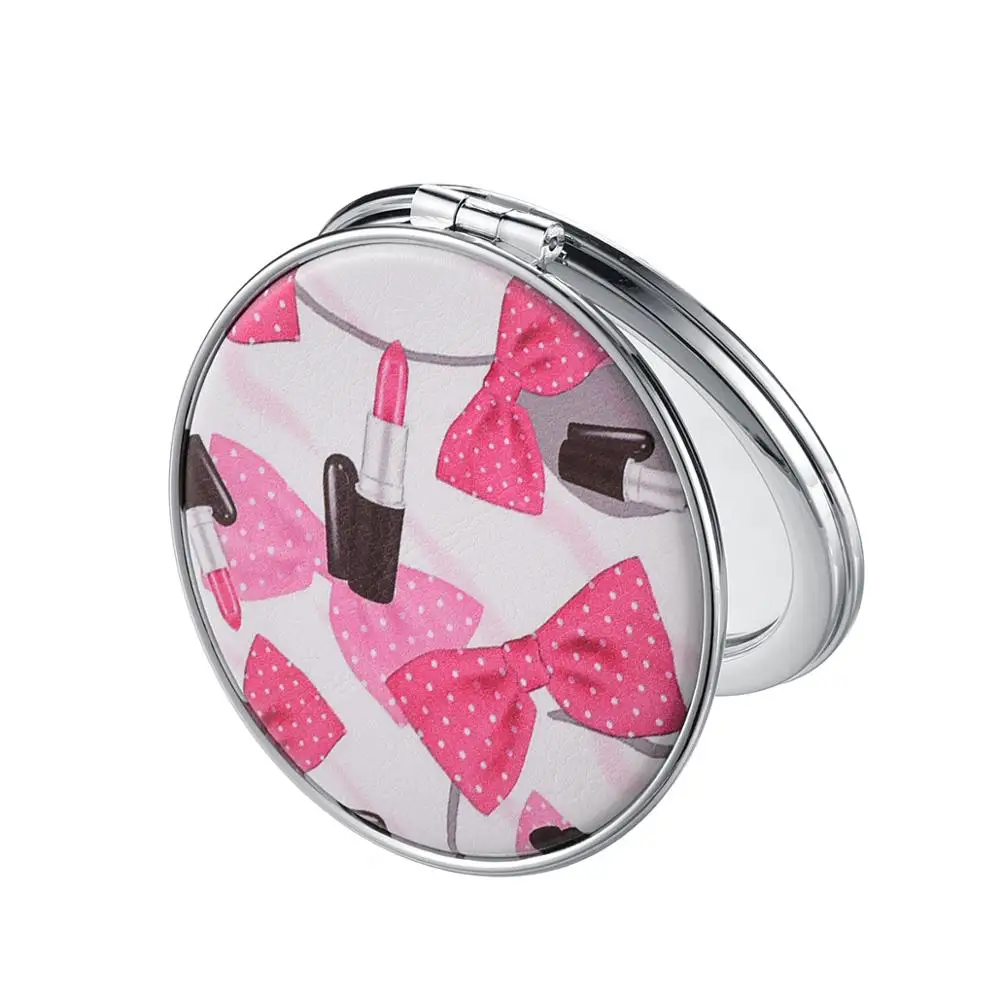 

1pcs/set Mirror Vintage Round Lipstick Bow Printed Clamshell Makeup Mirrors Professional 1X 2X Magnifying Vanity Makeup Mirror