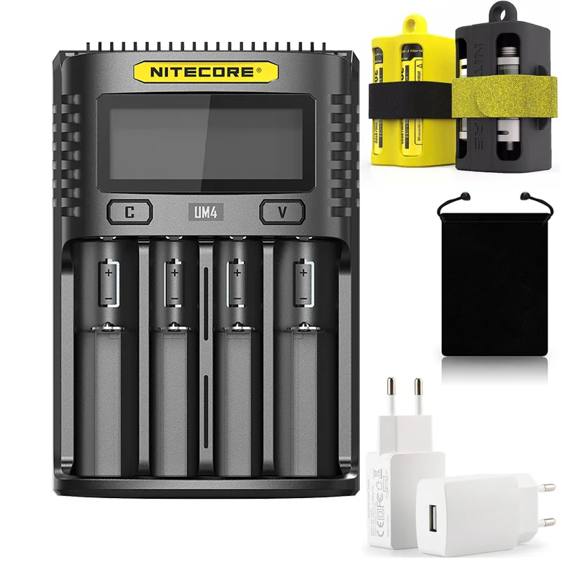 UM4 Add plug Kit NITECORE UM2 UM4 SC4 для Li-Ion IMR LiFePO4 Ni-MH(NiCd) 18650 17650 17670 21700 14500 батареи USB QC зарядное устройство - Цвет: UM4 Add plug Kit