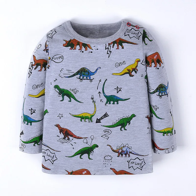 Футболки для мальчиков; сезон весна-осень; модная детская одежда с принтом динозавра из мультфильма; милые повседневные хлопковые футболки с длинными рукавами; Топ для маленьких мальчиков
