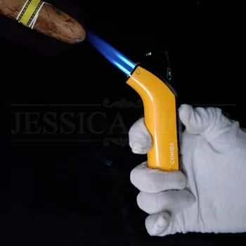 COHIBA Gadgets Metal Windproof Cigarette Lighter Gun 2 Flame Refillable Butane Jet Lighter Gas Torch Cigar Petrol Lighters