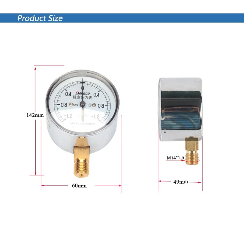 ELECALL YE-60-1,2 ~ 1,2 кПа воздуха мембранный манометр фосфорная бронзовая пленка коробка давление Калибровочная положительная измеритель