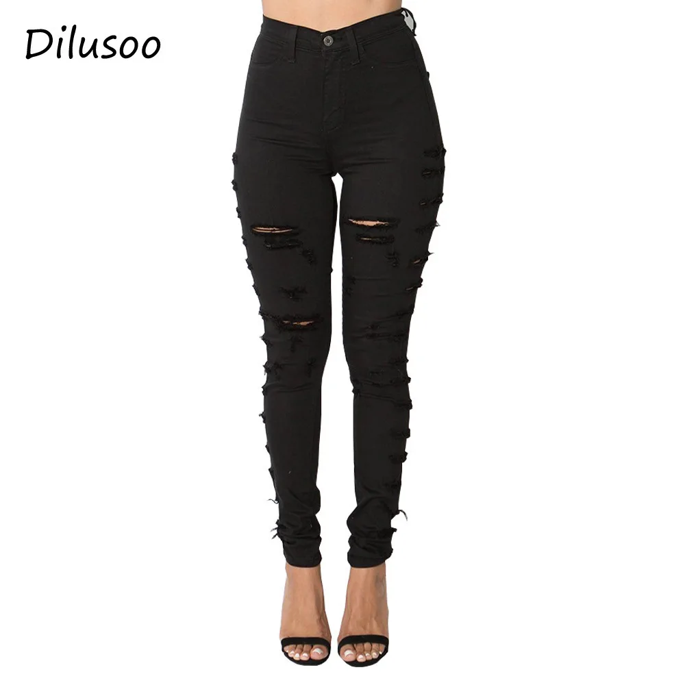 

Dilusoo Women Casual Jeans Trousers Pencil Pants Holes Slim Elastic Jeans Denim Ripped Sexy Skinny Autumu Pants Female Jeans