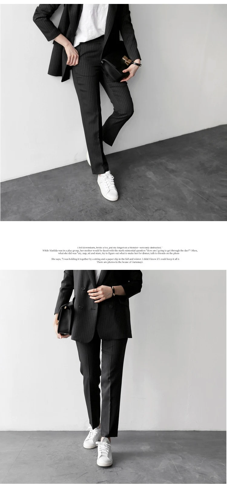 Новые корейские женские костюмы Полосатый Черный Белый Серый блейзер с девятью штанами женский двубортный офисный костюм из двух частей женский