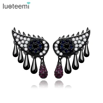 

LUOTEEMI New Unique Women CZ Crystal Angle Eyes Brincos 3 Colors Black Silver Gold-color Stud Earrings Girls Exquisite Jewelry