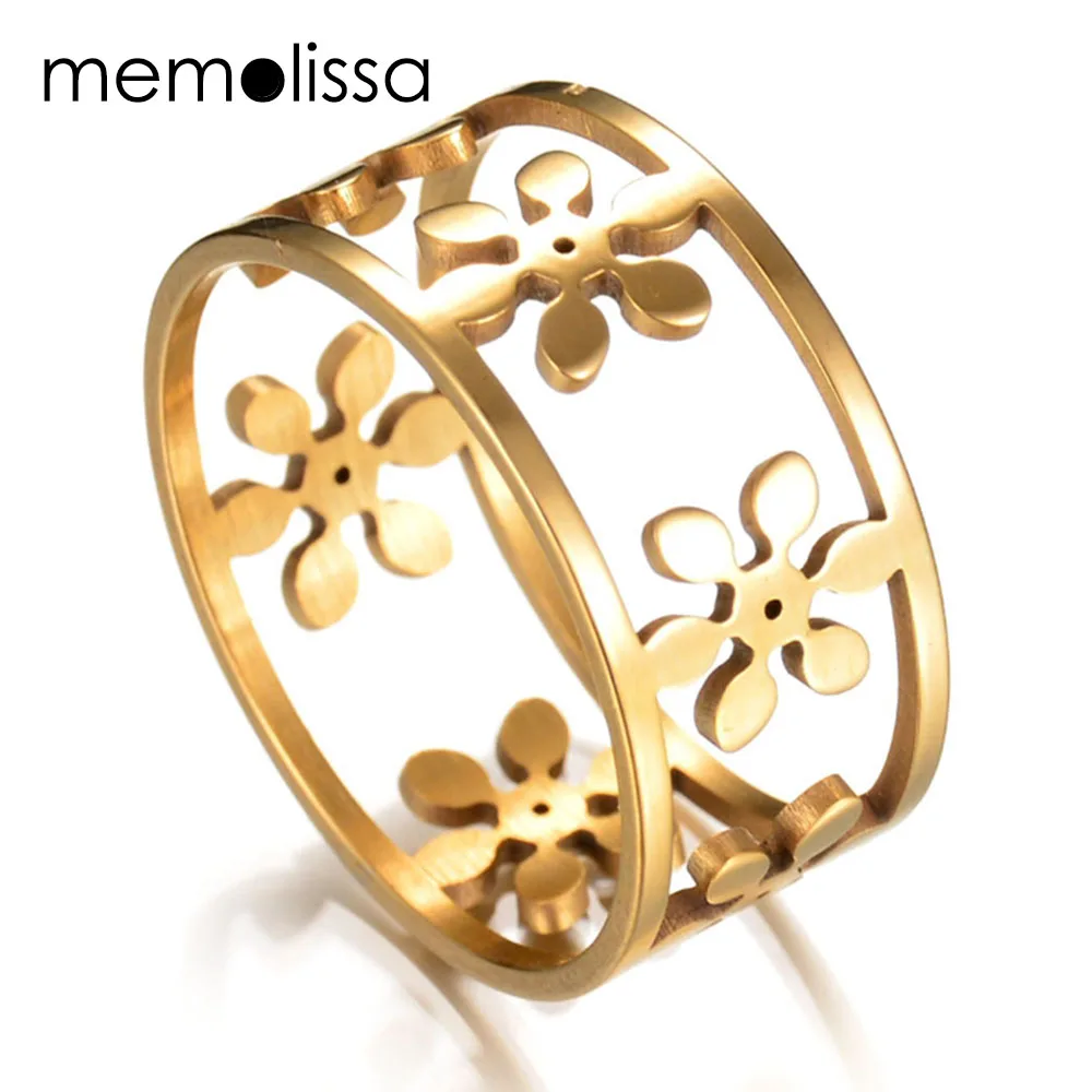 

MMS Gold-color Hollow Flower Rings Unique Design 316l Stainless Steel