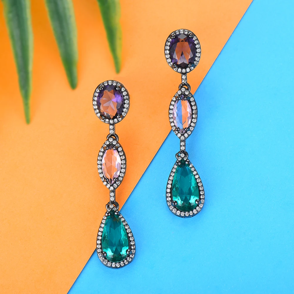 

GODKI Luxury Water Drop Multicolor Dangle Earrings Trendy Cubic Zircon Wedding Engagement Party Brazil earrings for women 2019