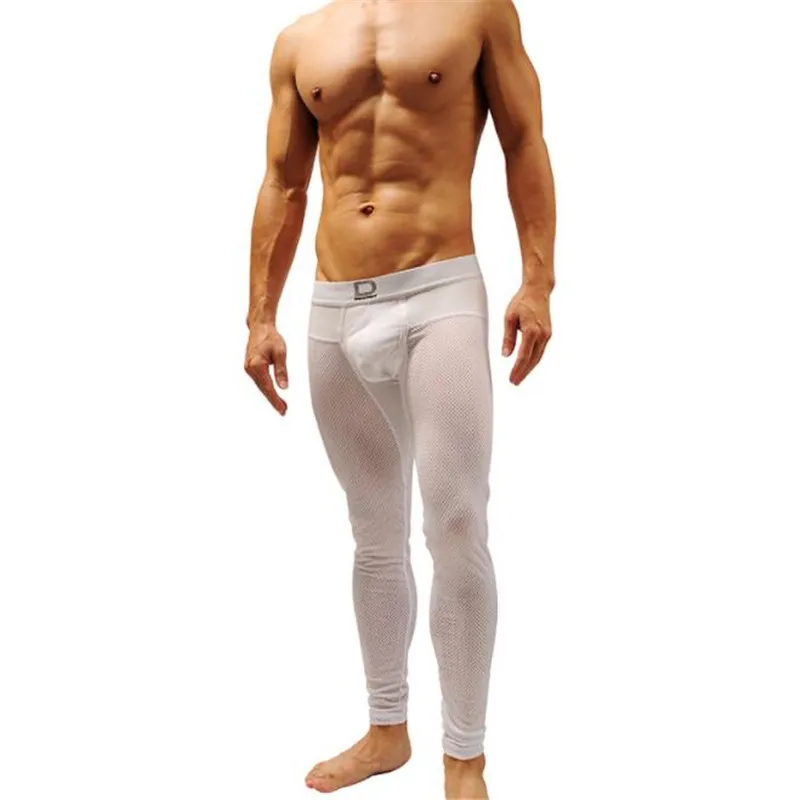 Мужские модные сетчатые леггинсы, мужские теплые длинные штаны, мужские колготки тонкие брюки - Цвет: Белый