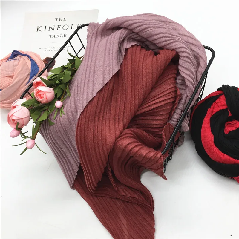 

Cotton Two-color Large Size Crumpled Hijab Shawl Malaysia Wrap Islamic Women Crinkle Head Scarf Muslim Headband Turban 10pcs/lot