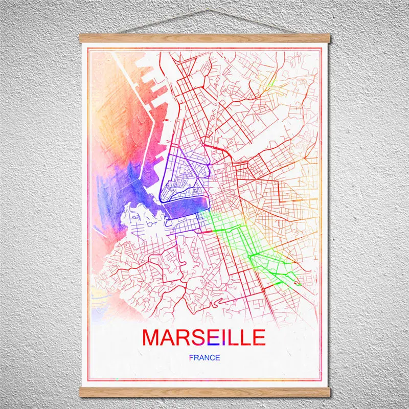 

World City map of MARSEILLE vintage poster art Customized Pattern Cafe bar With Frame poster Retro sketch Poster decor painting