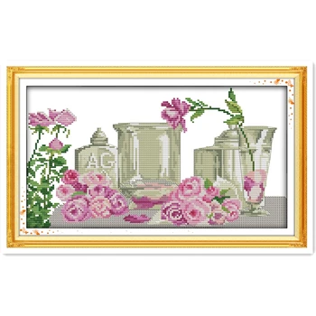 

Rose And Utensils Chinese Counted Cross Stitch Pattern DIY Set Cross Stitch Kit Home Decor Needlework DMC Cross Stitch Fabric