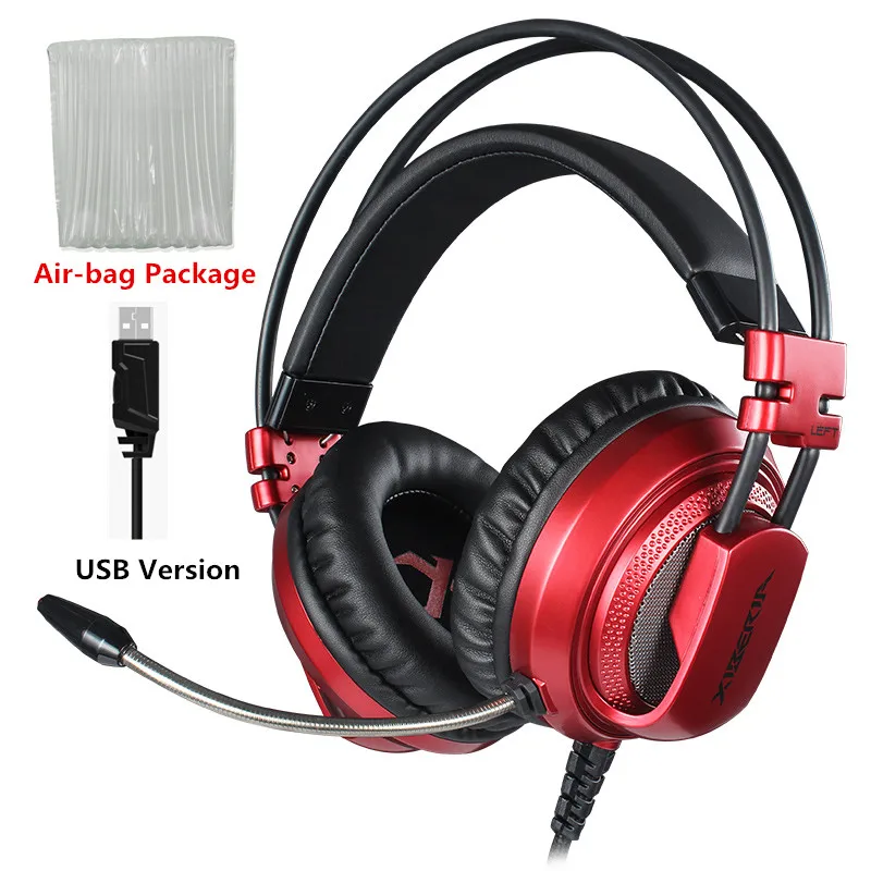 Xiberia, профессиональная игровая гарнитура для ПК, USB 7,1, звук, над ухом, компьютерные игровые наушники, бас шлем с микрофоном, дыхательный светодиодный светильник - Цвет: Red Air-bag Package