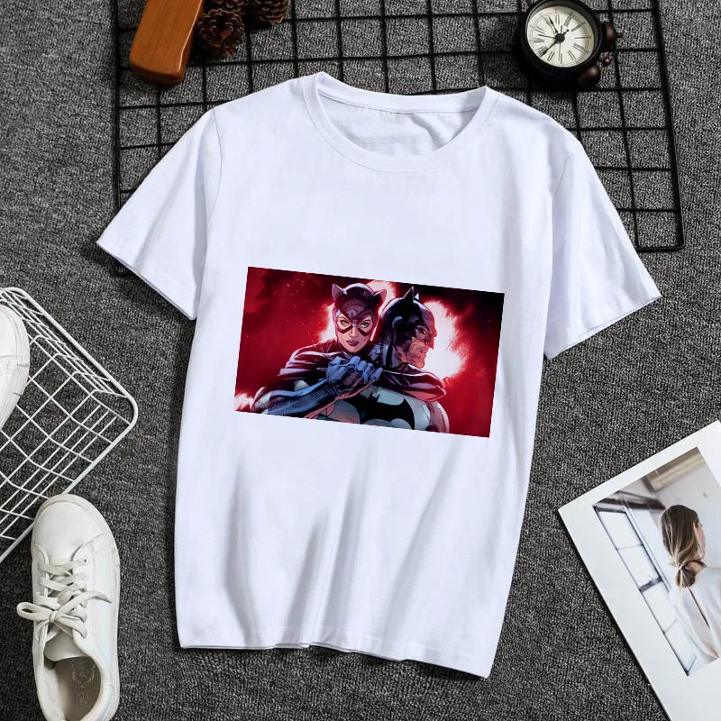 Новинка, летняя женская футболка, Топы, Бэтмен и Женщина-кошка, футболка «поцелуй», модная крутая женская футболка, Harajuku, тонкие футболки, одежда - Цвет: YH-1690