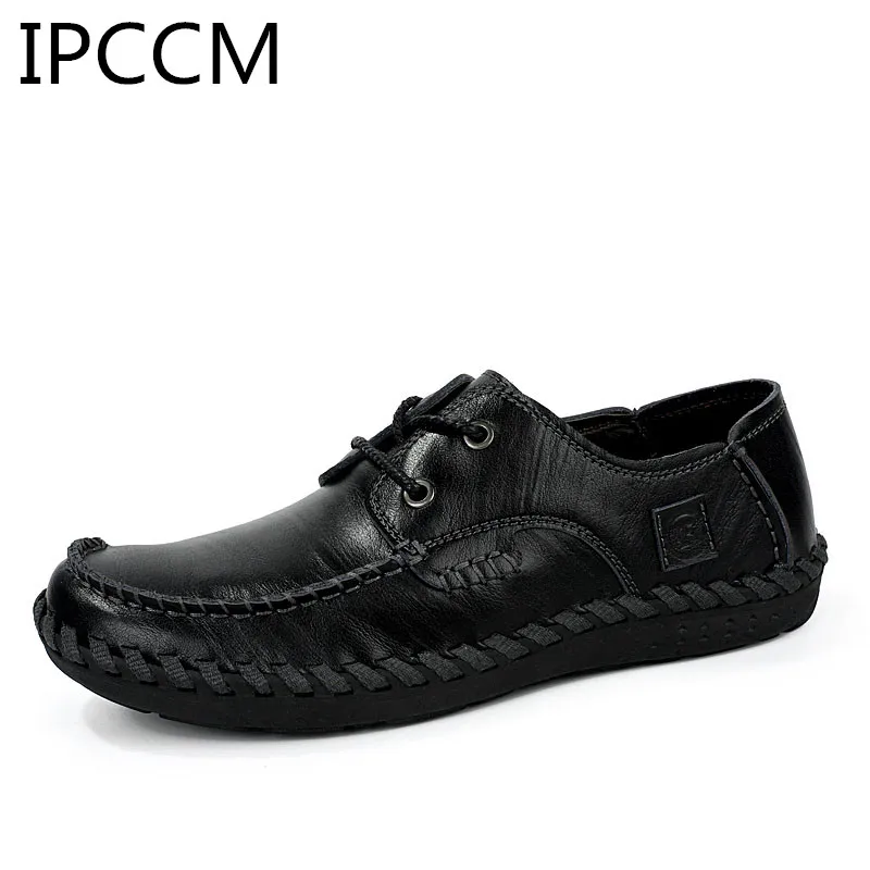 

2019 Spring And Autumn Handmade Leather Low Front Bandage Adult Stitching Casual Non-slip Wear-resistant Safety flat Men's Shoes