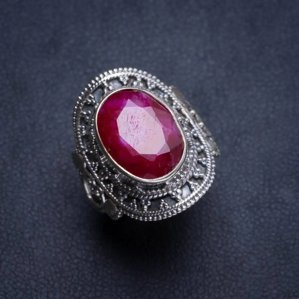 

Natural Cherry Ruby Handmade Unique 925 Sterling Silver Ring 5.25 Y4517