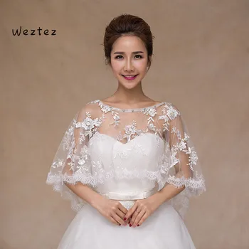 

Women Shawl Eyelash Lace Jacket For Evening Party Accessories Short Wrap Bridal Decoration PJ30