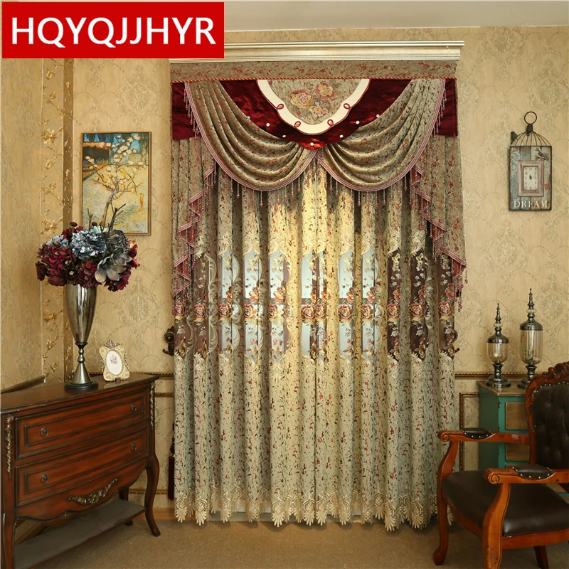 Buy Royal aristocratic high end custom embroidered high shade curtains for