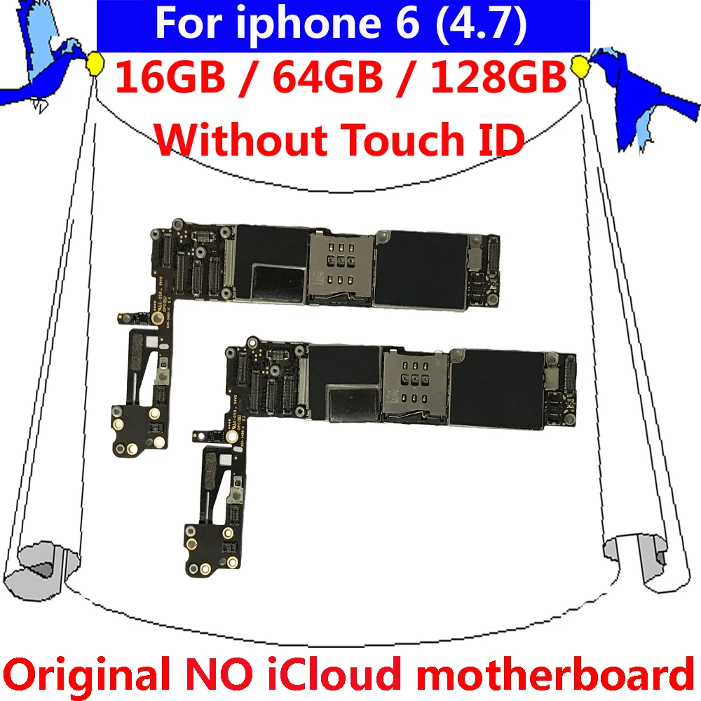16 Гб 64 128 без touch ID оригинальная материнская плата для iphone 6 Чистая iCloud