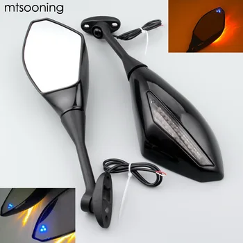 

mtsooning 3 Blue Point Dual LED Motorcycle Integrated LED Turn Signal Rearview Side Mirror 2Pcs For Suzuki Ducati Honda Yamaha