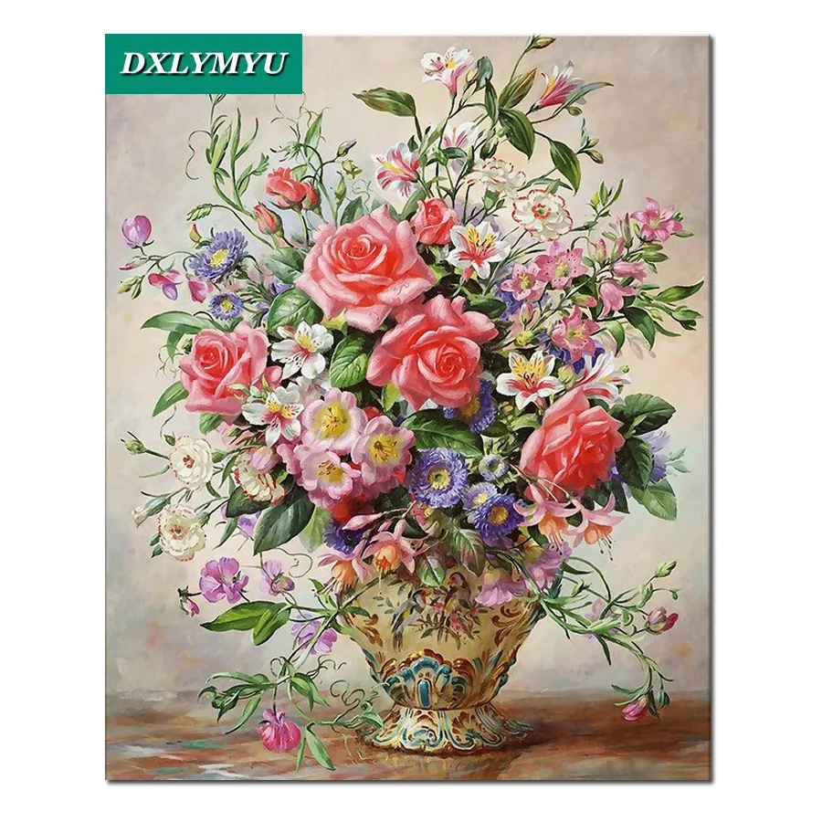 

3D Diamond Embroidery vase of Rose Full Drill square Cross Stitch Diamond Mosaic Kits Rubik's Cube Rhinestones Diamond paint