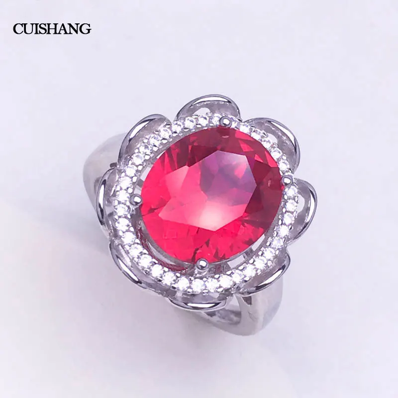 

CSJ New Design Red Ruby Rings 925 Sterling Silver Fine Jewelry Party Wedding Bands for Women Femme Girl Gift