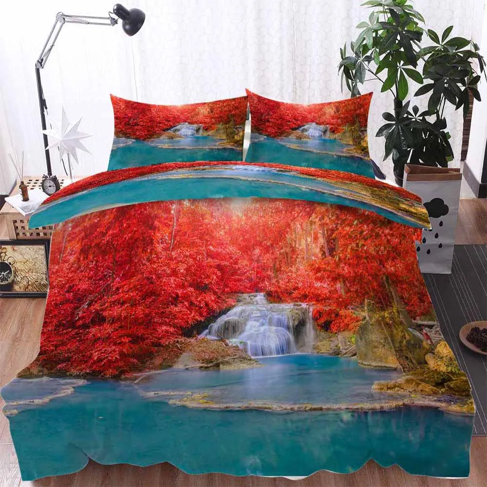 

Maple leaf beautiful stream Bedding Quilt Cover Duvet Cover Set Pillowcase Microfiber Soft Comforter Bedroom Single Queen King