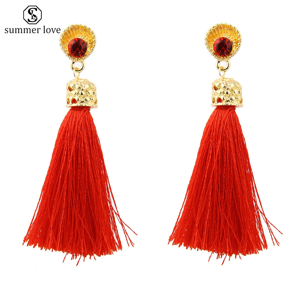 Fashion Bohemian Long Tassel Drop Dangle Earrings for Women Statement Black Red Boho Jewelry Accesorios Mujer | Украшения и