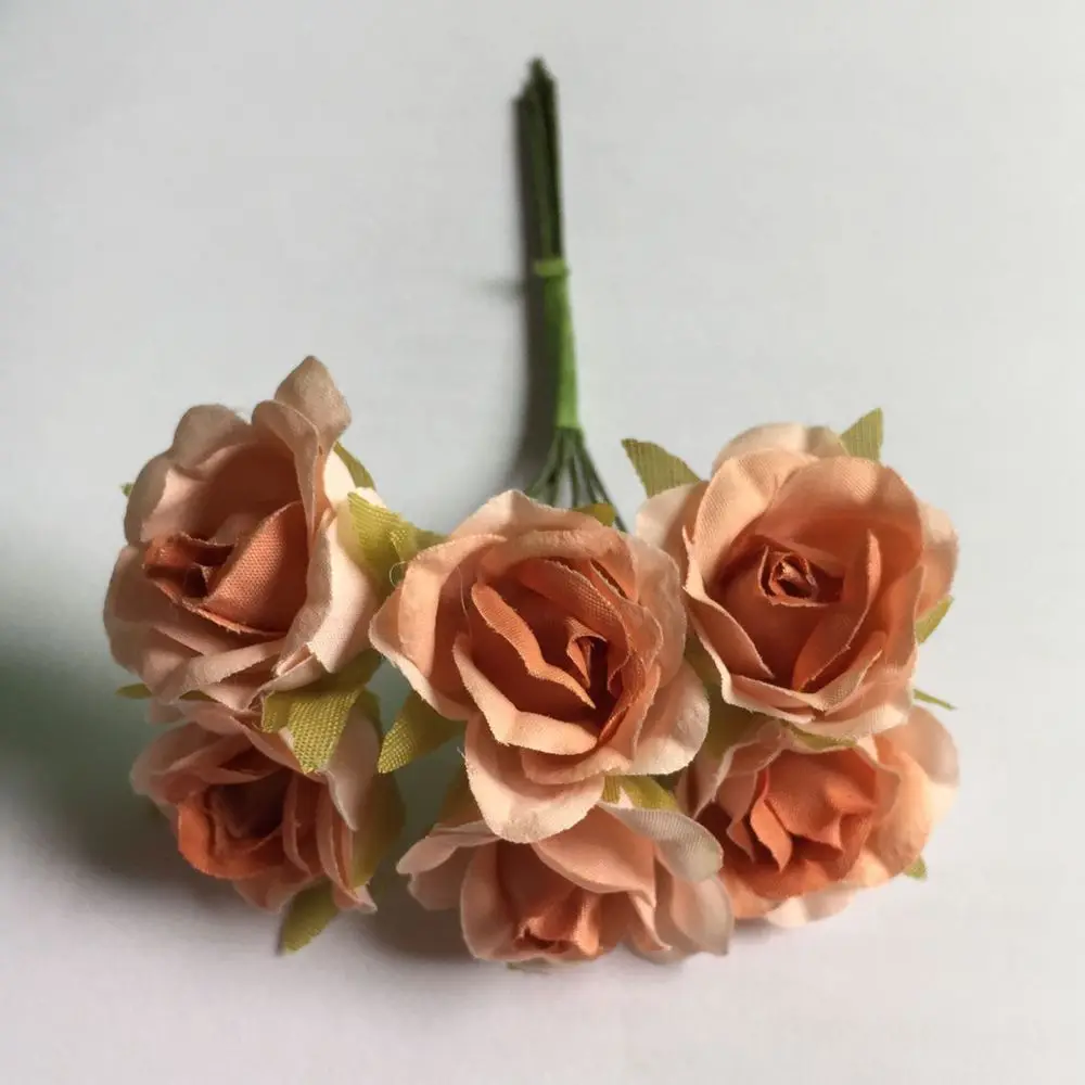 60 шт. 2,5 см мини декоративный искусственный цветок розы Букет для гирлянды волос Скрапбукинг свадебные декоративные - Цвет: Coffee Brown