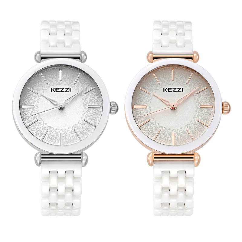 Kezzi Top Brand Woman watches Fashion Ladies Crystal Clock White Ceramics Gold Luxury Women Top Quality Quartz Watch K1439