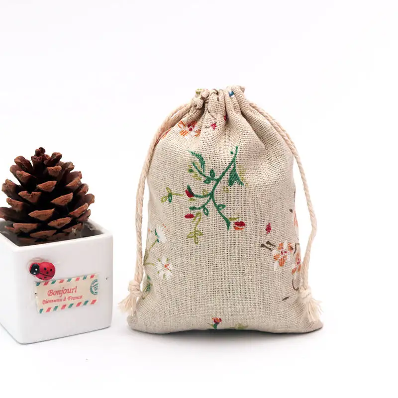 50 шт./лот, 10x14, 13x18, 15x20 см, хлопковые сумки, Рождественский мешок на шнурке, Подарочная сумка для конфет, милая косметичка, ювелирные изделия, подарки, упаковочные сумки - Цвет: Flowers Pattern