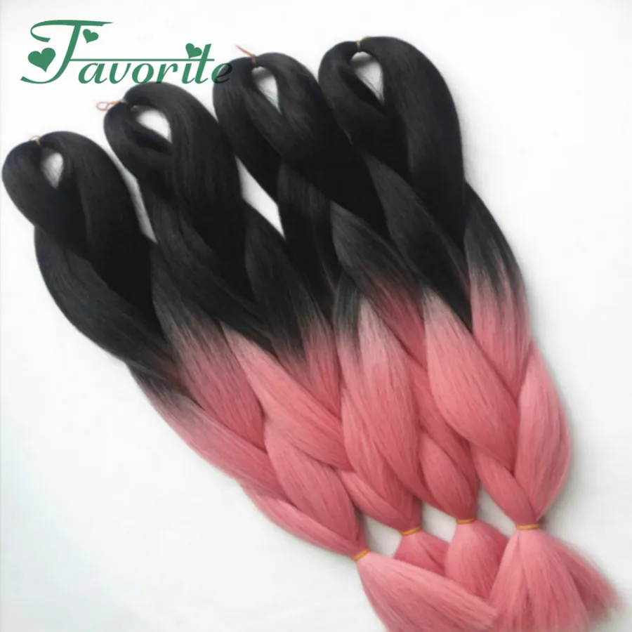 ombre kanekalon braiding hair 24" black pink jumbo braiding hair