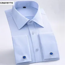 CARFANTE Мужская французская запонка с длинным рукавом саржевая рубашка camisa MFS08 M-6XL