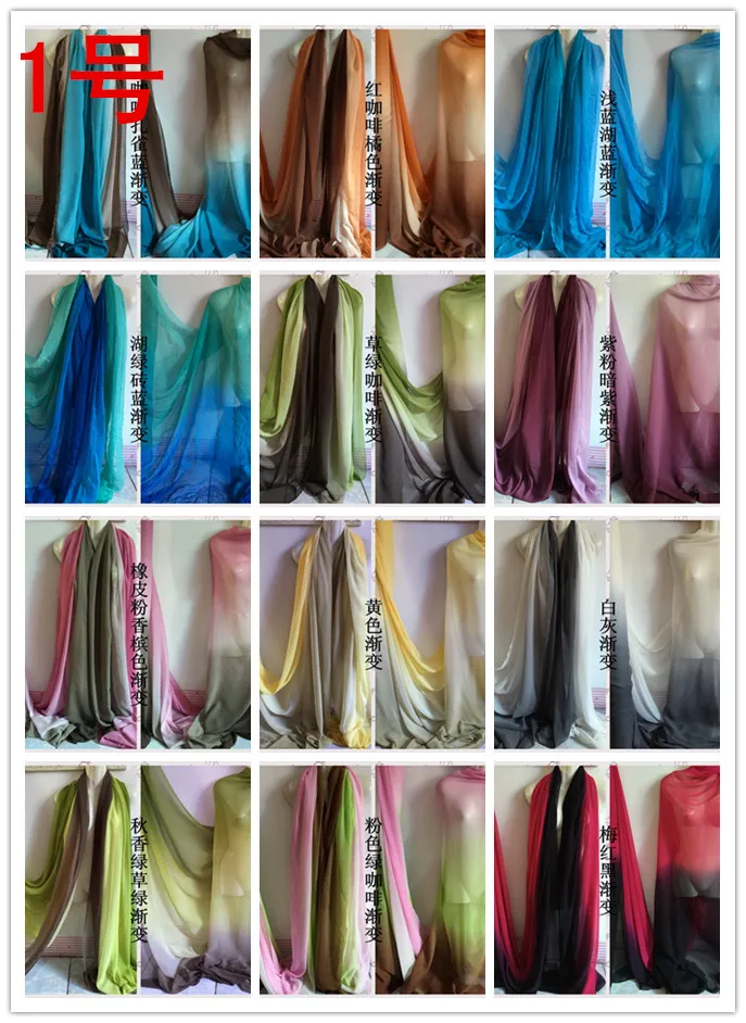 

A multicolor gradient 100% silk crinkle chiffon fabric cloth dress Joe gradient scarf fabric -1