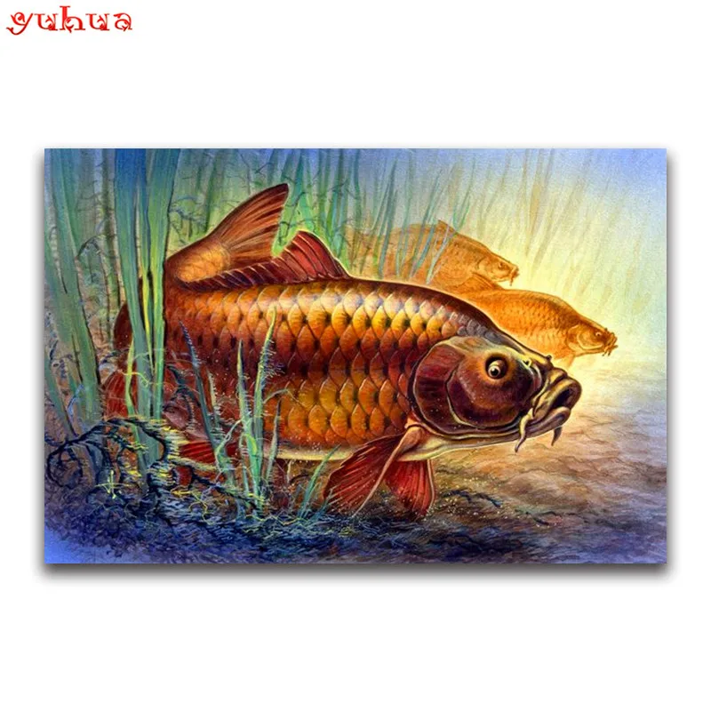 

3d Full round Diamond painting Cross stitch Gold money fish full square Diamond mosaic Arowana 5D DIY Diamond embroidery family