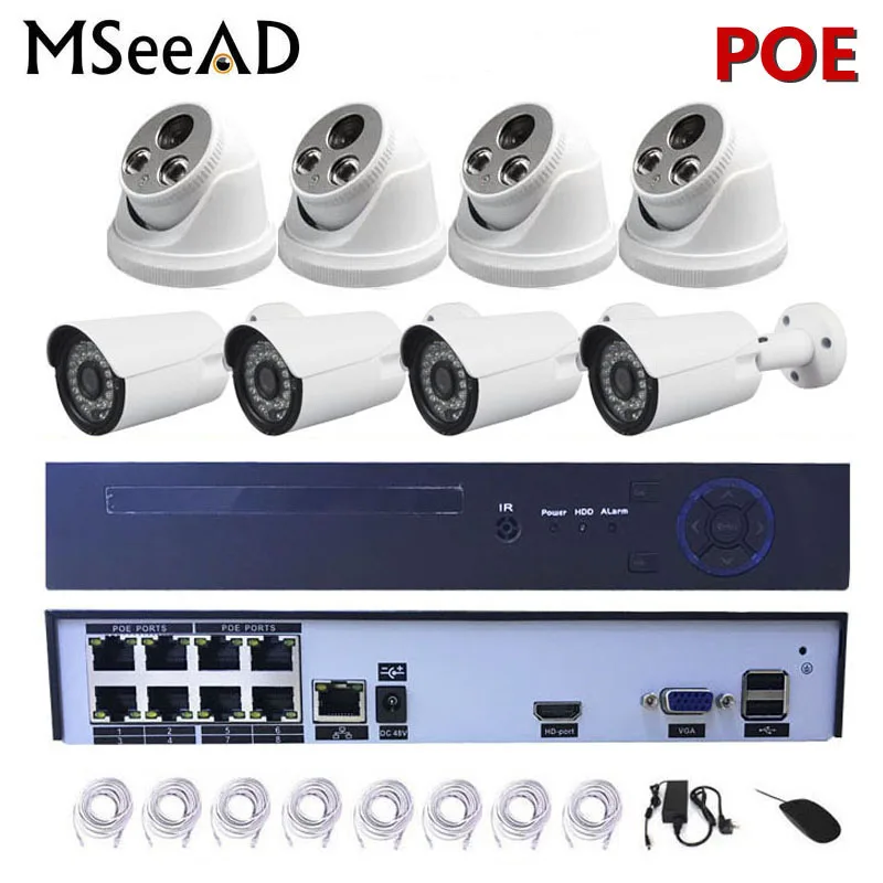 Полный 8CH 1080 P POE Комплект NVR 4 шт. 2.0mp PoE ip-камера купольная пуля камера Крытая
