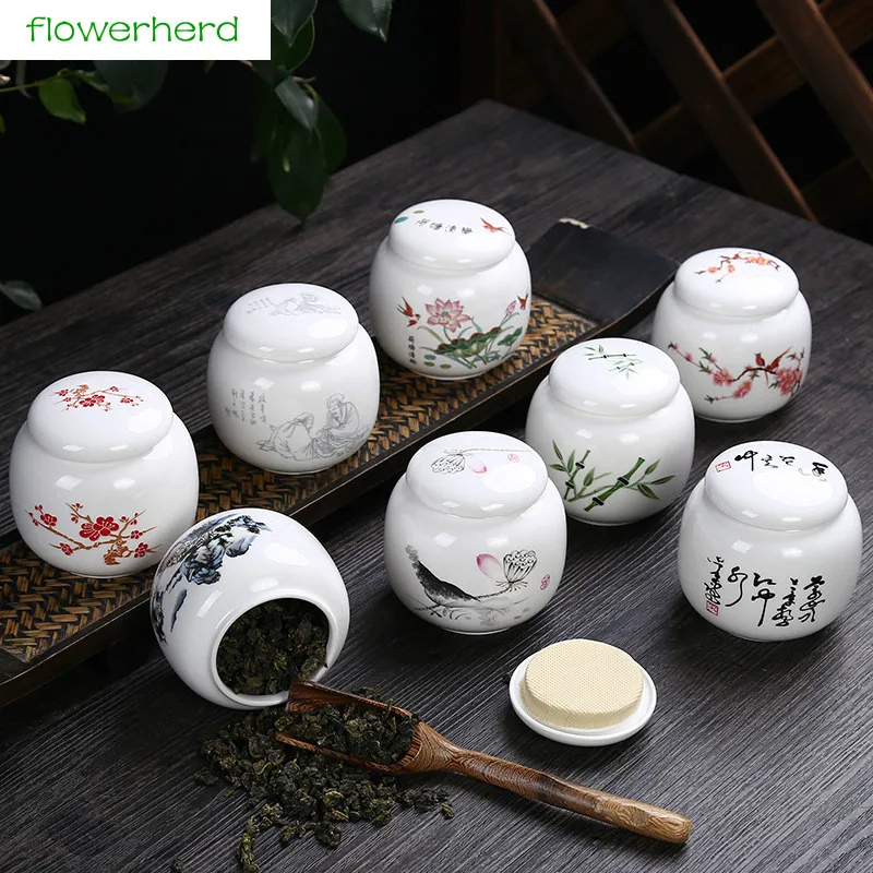 Китайский узор керамика чай Caddy портативный путешествия чай банки Чай Канистра герметичные бутылки для хранения специй еда банки домашний декор
