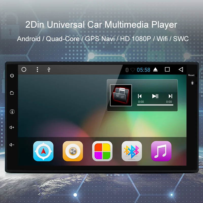 Junsun Universal 2 din Android 6.0 Car DVD player GPS+Wifi+Bluetooth+Radio+Quad Core 7 inch 1024*600 screen car stereo radio