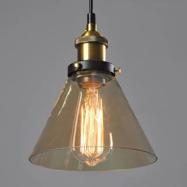 Antique brass brushed smoke gray industrial glass pendant lights Edison retro light fixture ceiling lamp dining light - Цвет корпуса: B-Amber