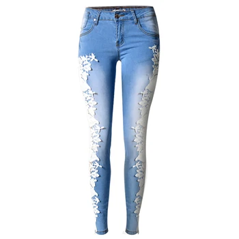 

Woman's Sexy Lace Jeans Long Pencil Denim Pants Skinny Jeans