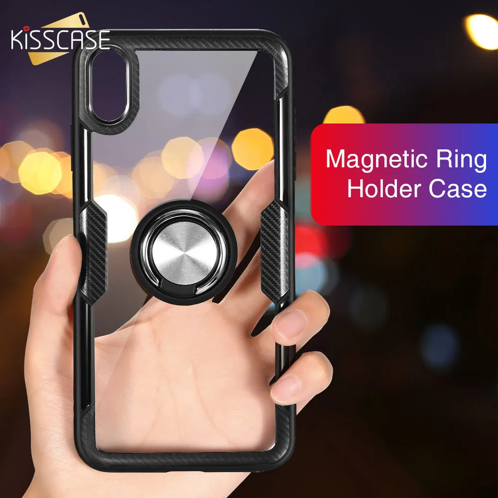 KISSCASE армированный стеклянный чехол для iPhone X XR XS Max 7 8 Fingering Holder задняя крышка Plus 6 6s