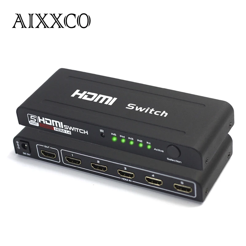 AIXXCO HDMI Switch Splitter 5 Port HDMI Splitter 5 in1 converter Auto Ultra For HDTV v1.4 3D 1080p HD IR with Remote Control
