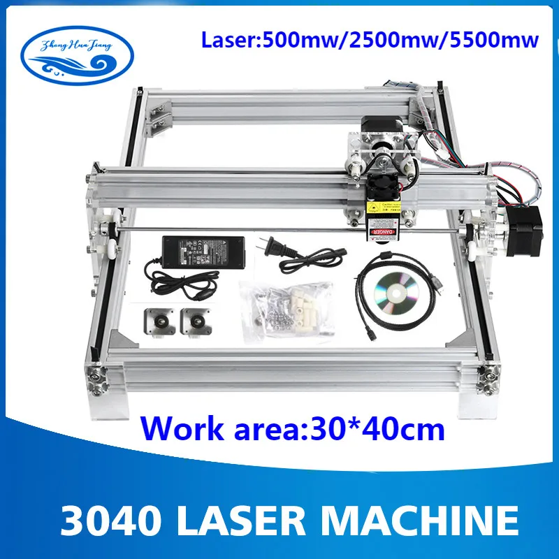Рабочая зона 40 см x 30 см, 500 МВт/2500 мвт/5500 МВт лазерный станок с ЧПУ, настольный DIY Фиолетовый лазерный гравировальный станок изображение ЧПУ принтер