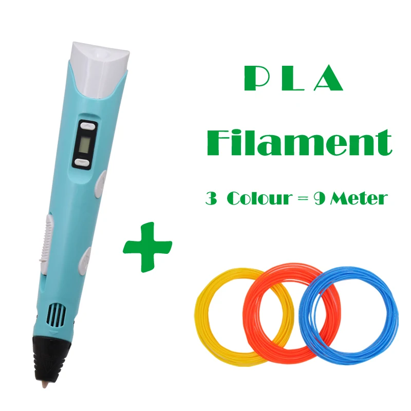 Печать 3D ручка подарок на день рождения Mais Vendidos PLA нити 3D ручка печать для детей рисунок с Lapiz 3D светодиодный Canetas Criativa - Цвет: Blue Pen PAL 9 Meter
